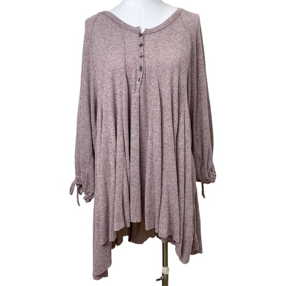 We The Free People Dress BEACHY Boho Oversized Mini Tunic Mauve Vee  Sz XS - S - Picture 2 of 8